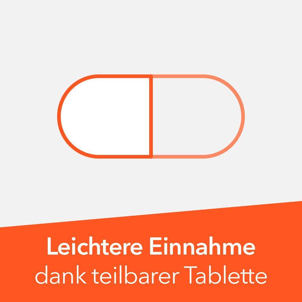 Symbol einer teilbaren Tablette zur einfacheren Einnahme.