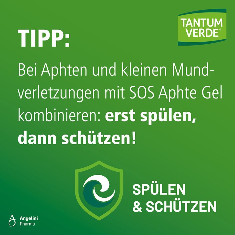 Tipp: Bei Aphten und kleinen Mundverletzungen mit SOS Aphte Gel kombinieren.