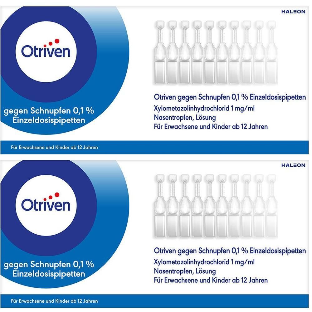Otriven gegen Schnupfen 0,1% Einzeldosispipetten: Packung mit 10 Pipetten, Nasentropfen.