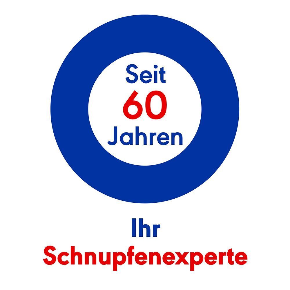 Seit 60 Jahren Ihr Schnupfenexperte. Kreis mit Zahl 60.