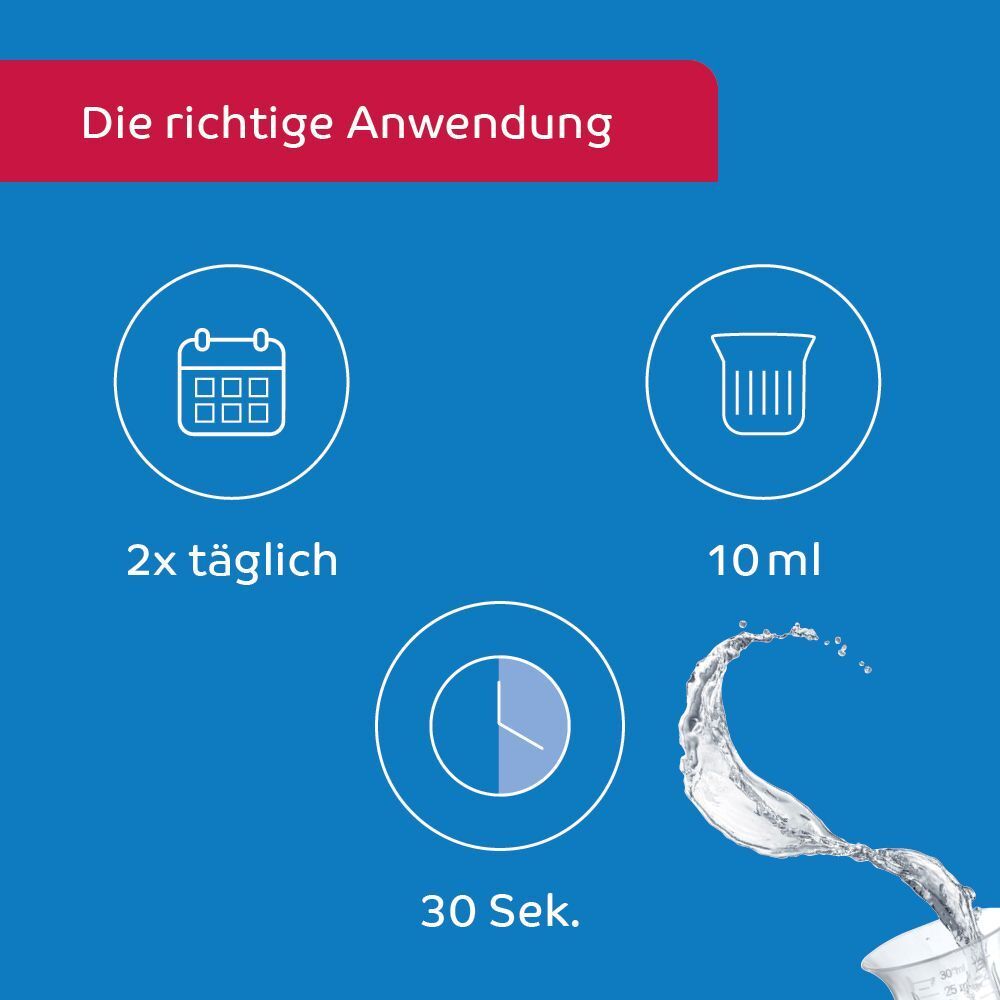 Anwendung octenident®: 2x täglich, 10 ml, 30 Sek. Anwendung.