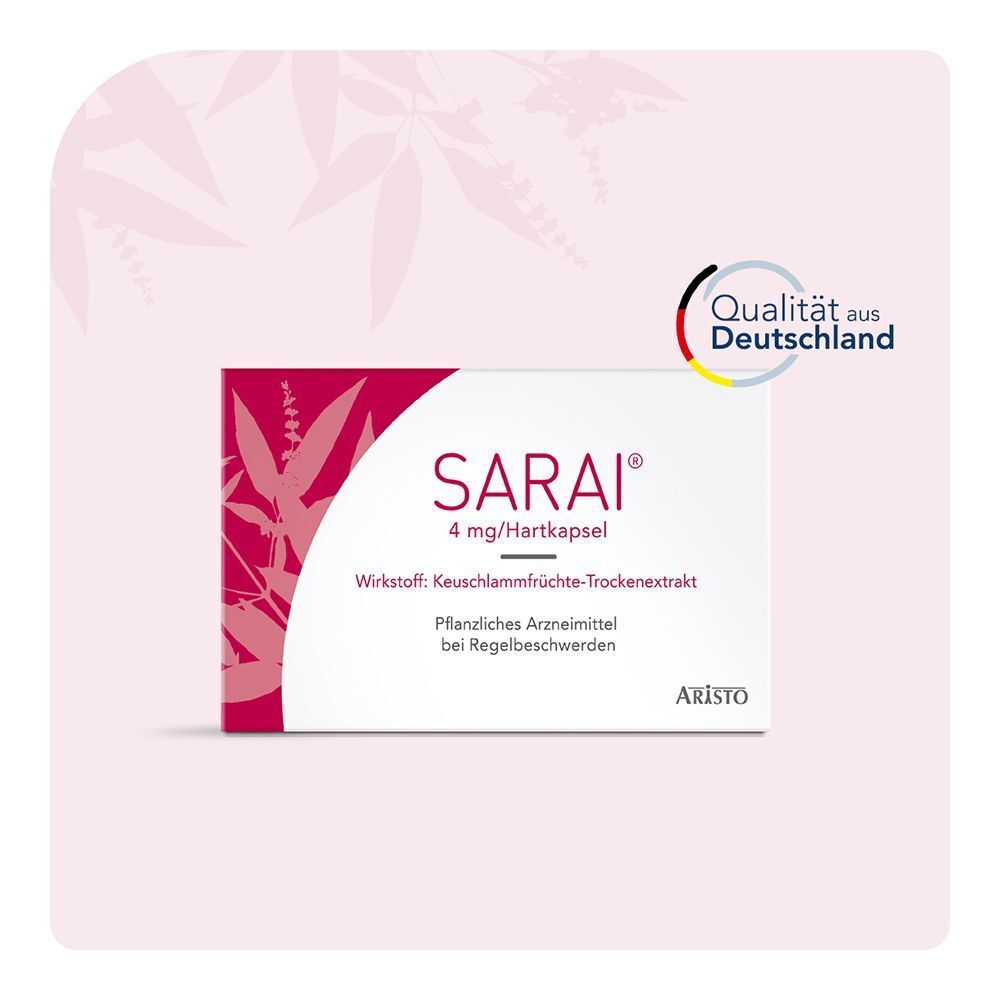 Sarai® 4 mg Hartkapsel Packung mit Siegel "Qualität aus Deutschland".