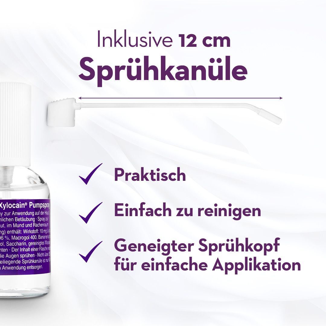 Xylocain Pumpspray Dental Flasche mit 12 cm Sprühkanüle.