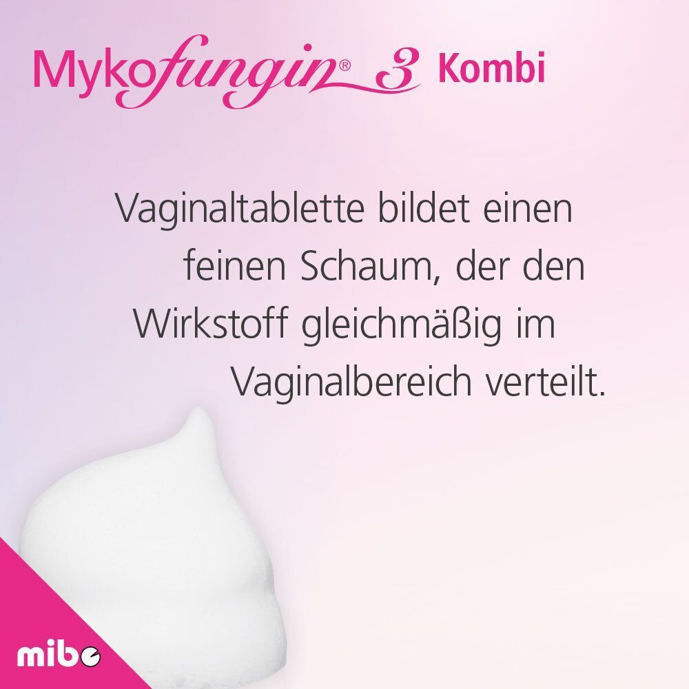 Mykofungin® 3 Kombi Vaginaltablette bildet Schaum zur Wirkstoffverteilung.