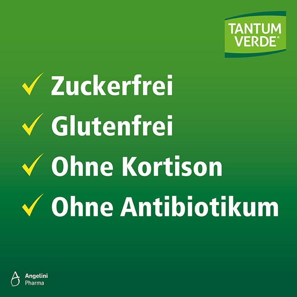 Tantum Verde Duo Spray: Zuckerfrei, Glutenfrei, Ohne Kortison, Ohne Antibiotikum.