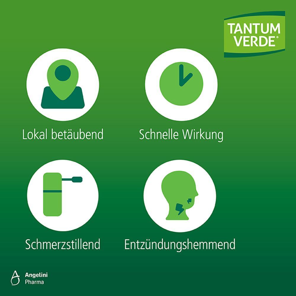 Tantum Verde Duo Spray: Lokal betäubend, Schnelle Wirkung, Schmerzstillend, Entzündungshemmend.