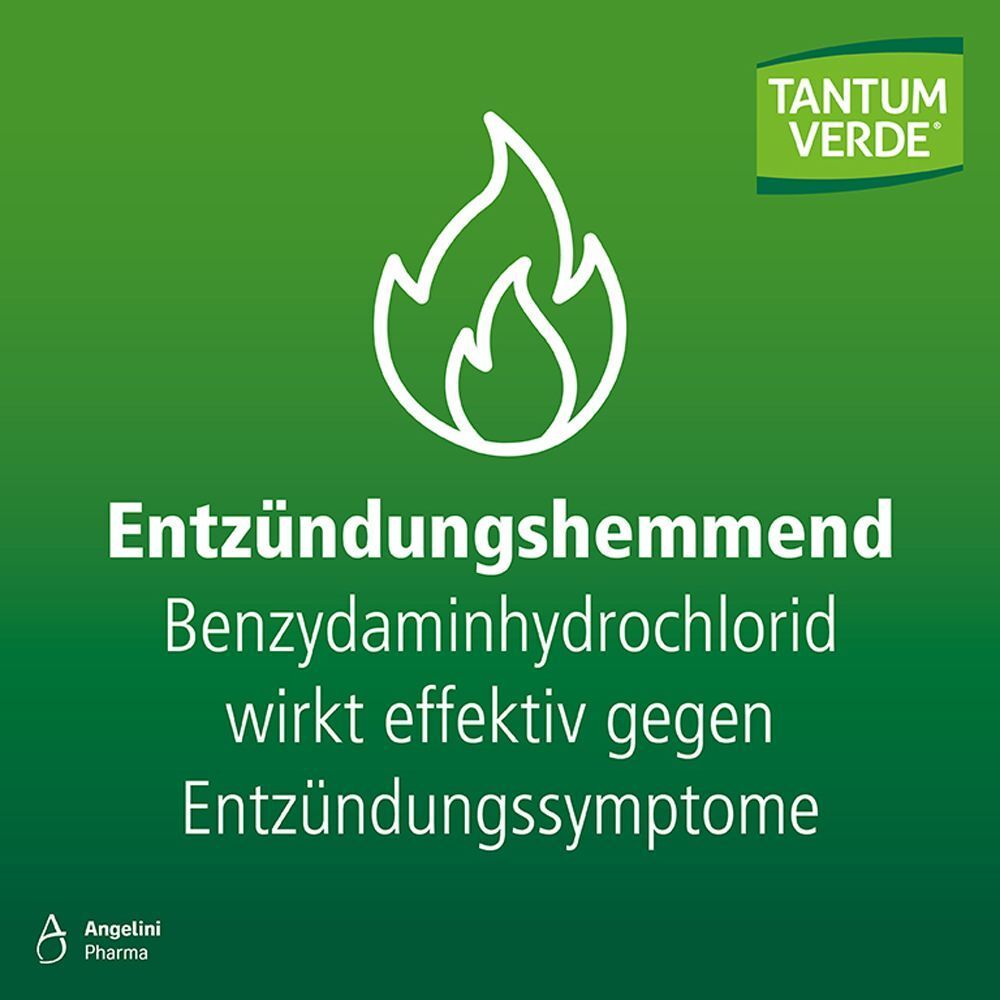 Tantum Verde Duo Spray: Entzündungshemmend, Benzydaminhydrochlorid wirkt gegen Entzündungssymptome.