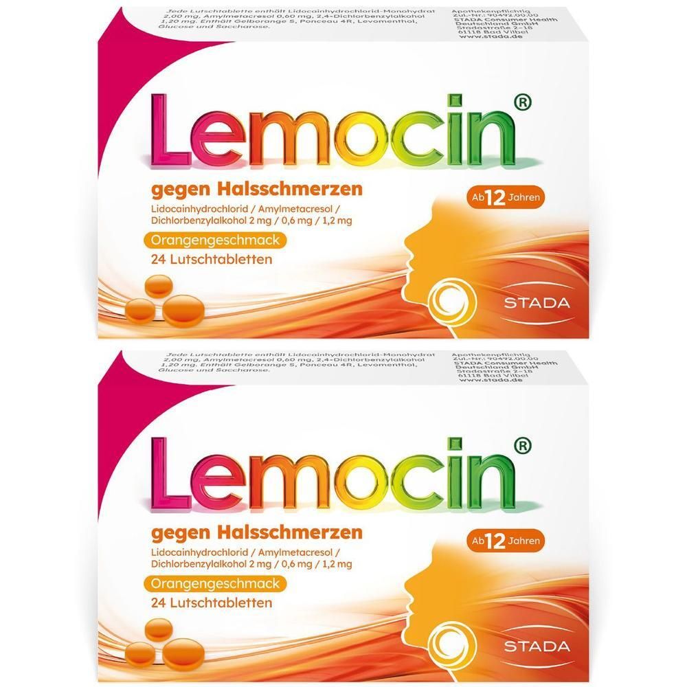 Lemocin gegen Halsschmerzen Orangengeschmack Lut. 2x 2x24 St Lutschtabletten