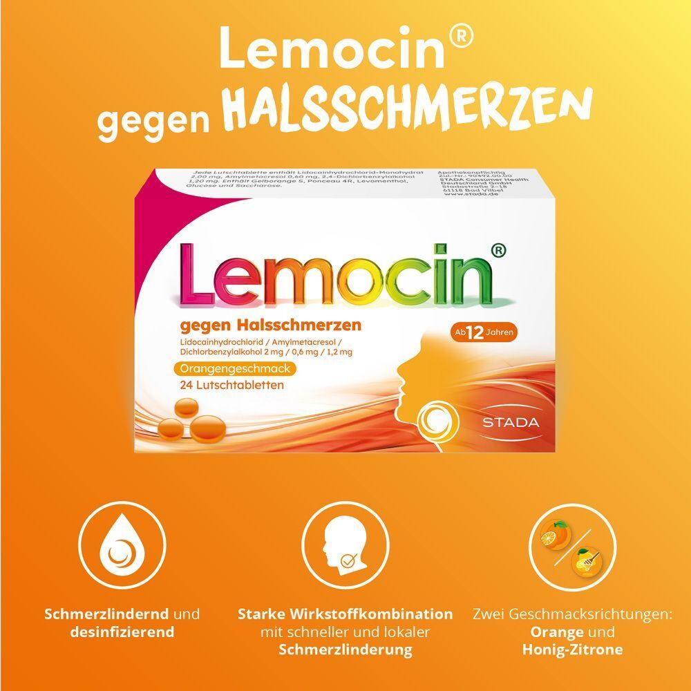 Lemocin gegen Halsschmerzen Orangengeschmack