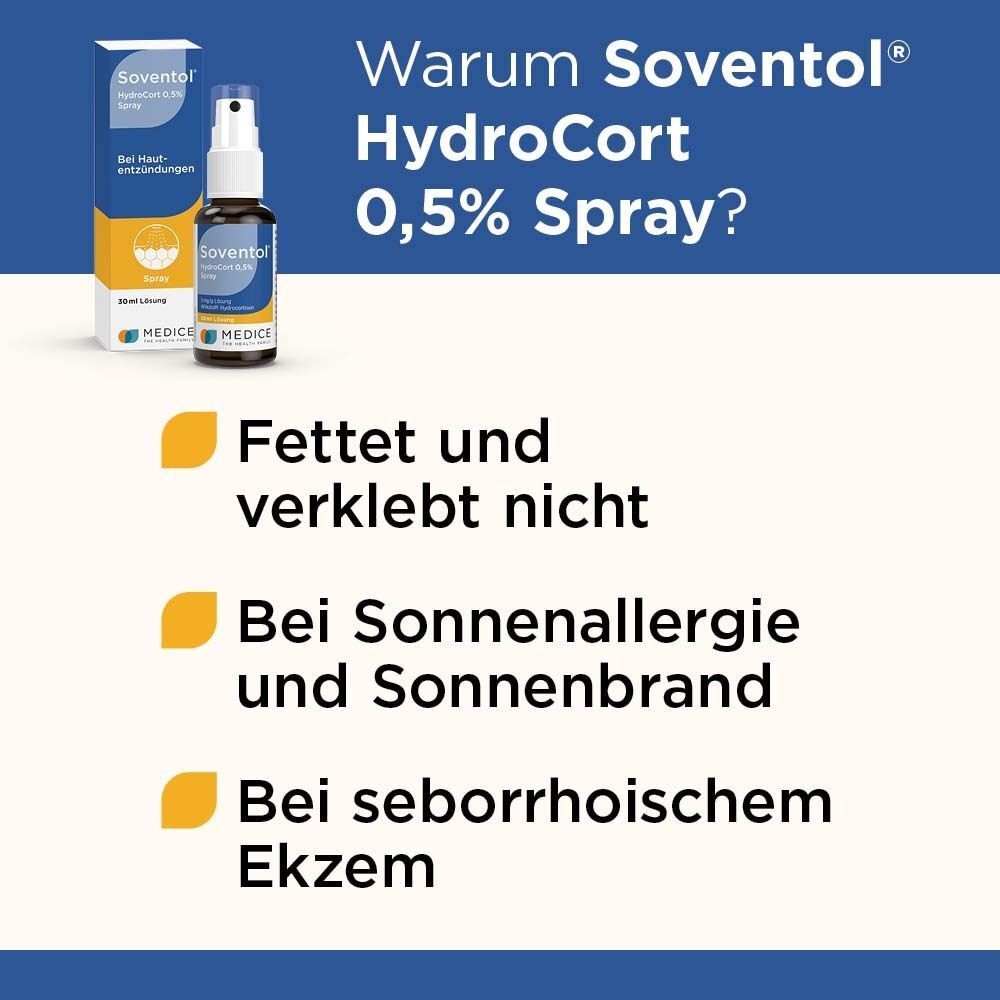 Soventol HydroCort 0,5% Spray: Nicht fettend, bei Sonnenallergie, Sonnenbrand und seborrhoischem Ekzem.