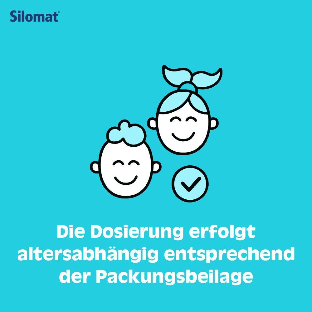 Illustration von Kindern und Erwachsenen. Dosierung altersabhängig.