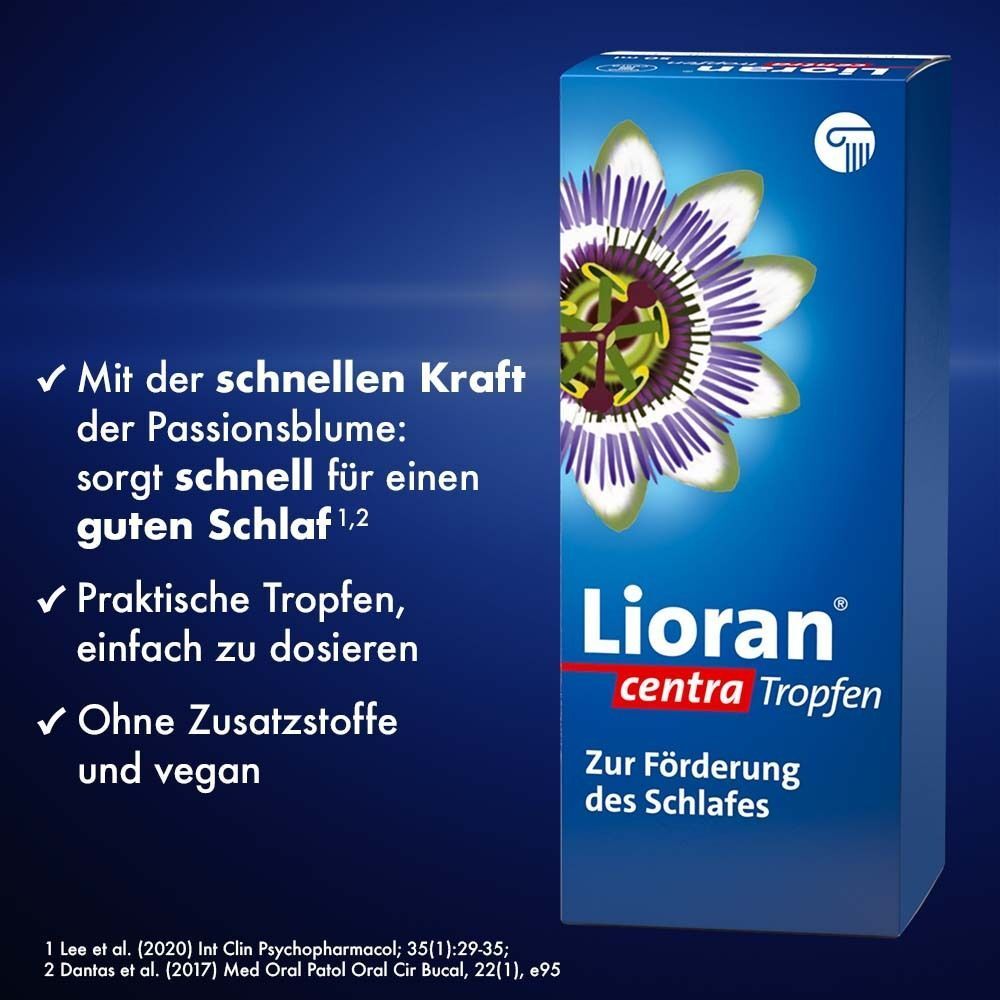 Lioran centra Tropfen Packung mit Passionsblumen-Symbol.