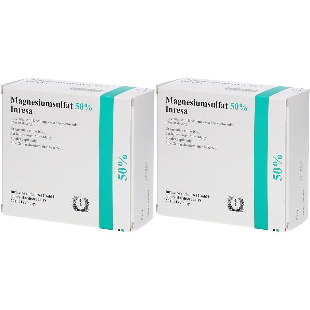 Magnesiumsulfat 50% Inresa Konz.z.H.e.Inj.-/Inf.L. 2x 2x10x10 ml Konzentrat z. Herst. einer Inj.- oder Infus.lösung