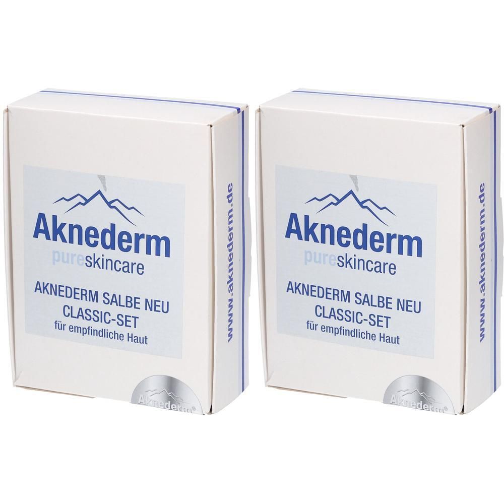 Zwei Packungen AKNEDERM® Classic-Set Salbe + Tinktur für empfindliche Haut.