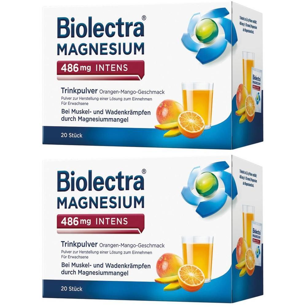 Biolectra Magnesium 486 mg intens Trinkp.Ora.-Mang 2x 2x20 St Pulver zur Herstellung einer Lösung zum Einnehmen