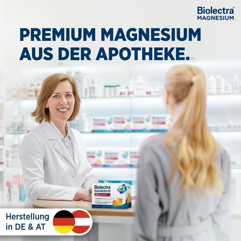 Apothekerin präsentiert BIOLECTRA Magnesium 486 mg Intens. Herstellung in DE & AT.