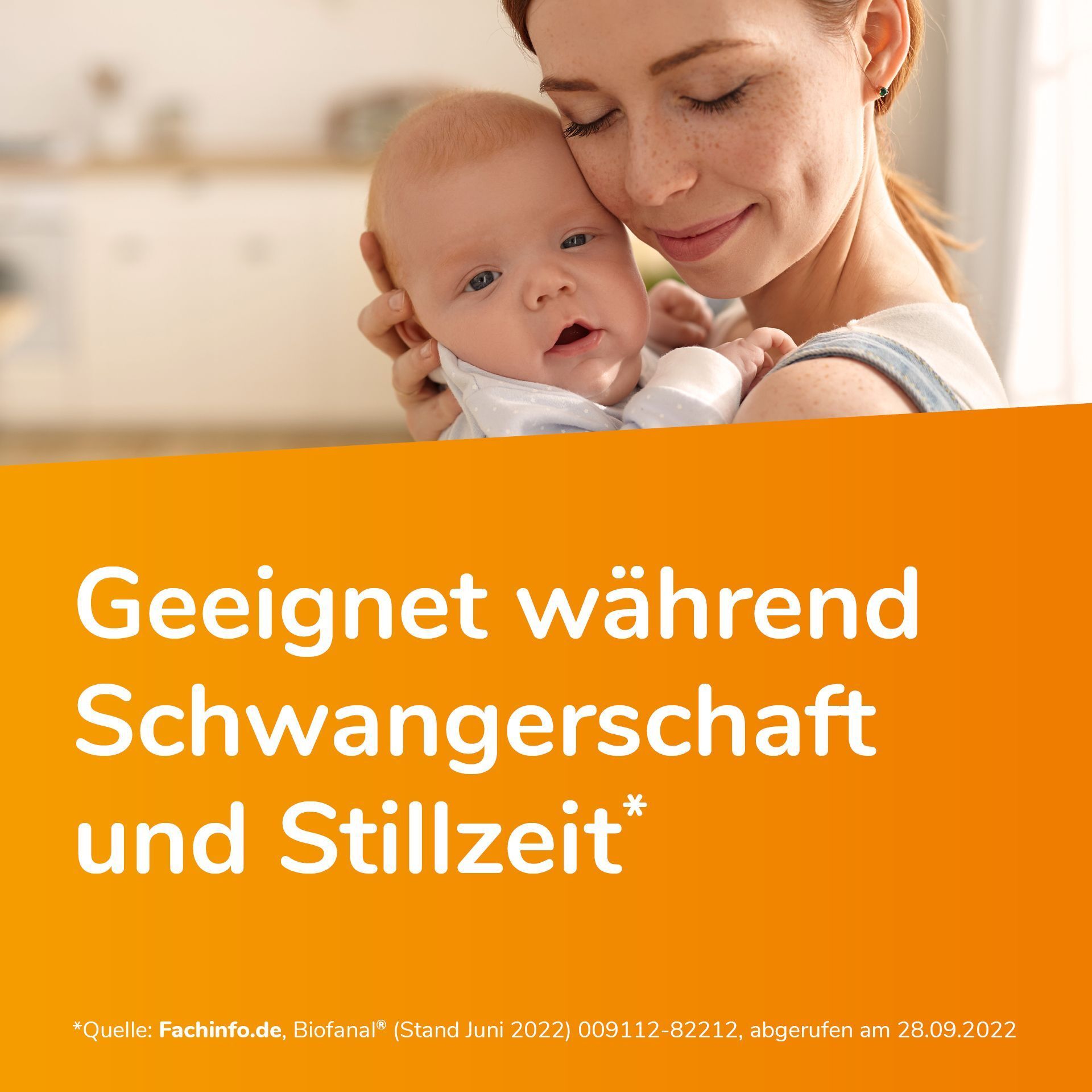 Geeignet während Schwangerschaft und Stillzeit: Mutter mit Baby.