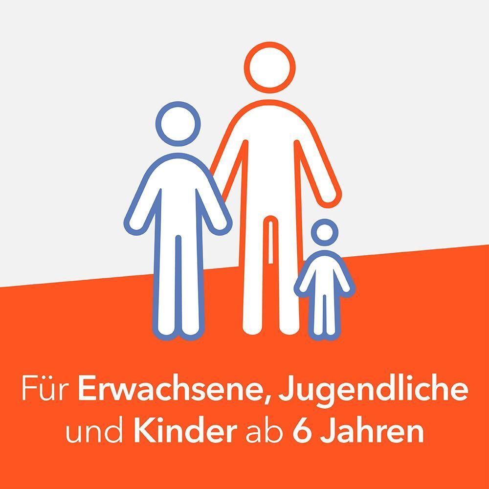 Symbol: Erwachsene, Jugendliche und Kinder ab 6 Jahren. Text: Für Erwachsene, Jugendliche und Kinder ab 6 Jahren.