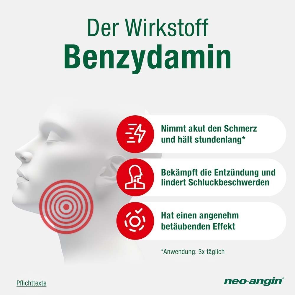 neo-angin Benzydamin gegen akute Halsschmerzen - Honig-Orangengeschmack - zuckerfrei