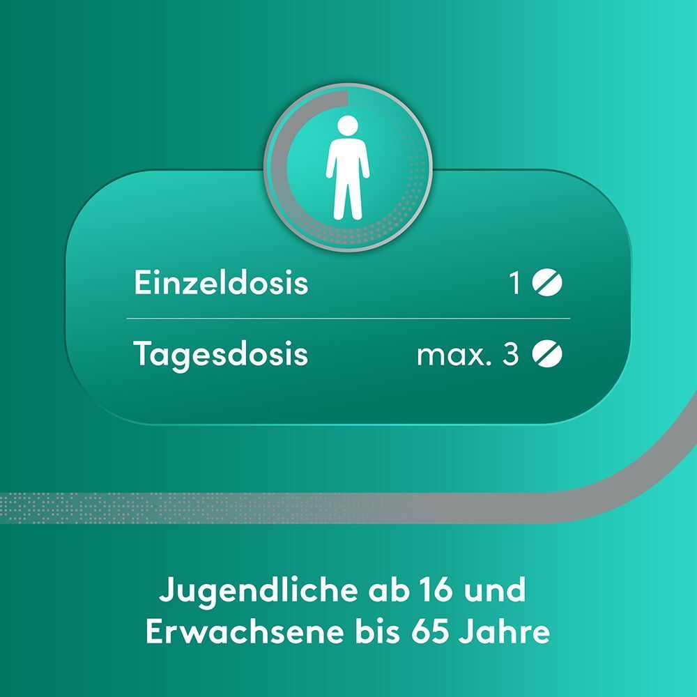 Dosierungsinformationen für Jugendliche und Erwachsene: 1 Tablette einzeln, maximal 3 täglich.