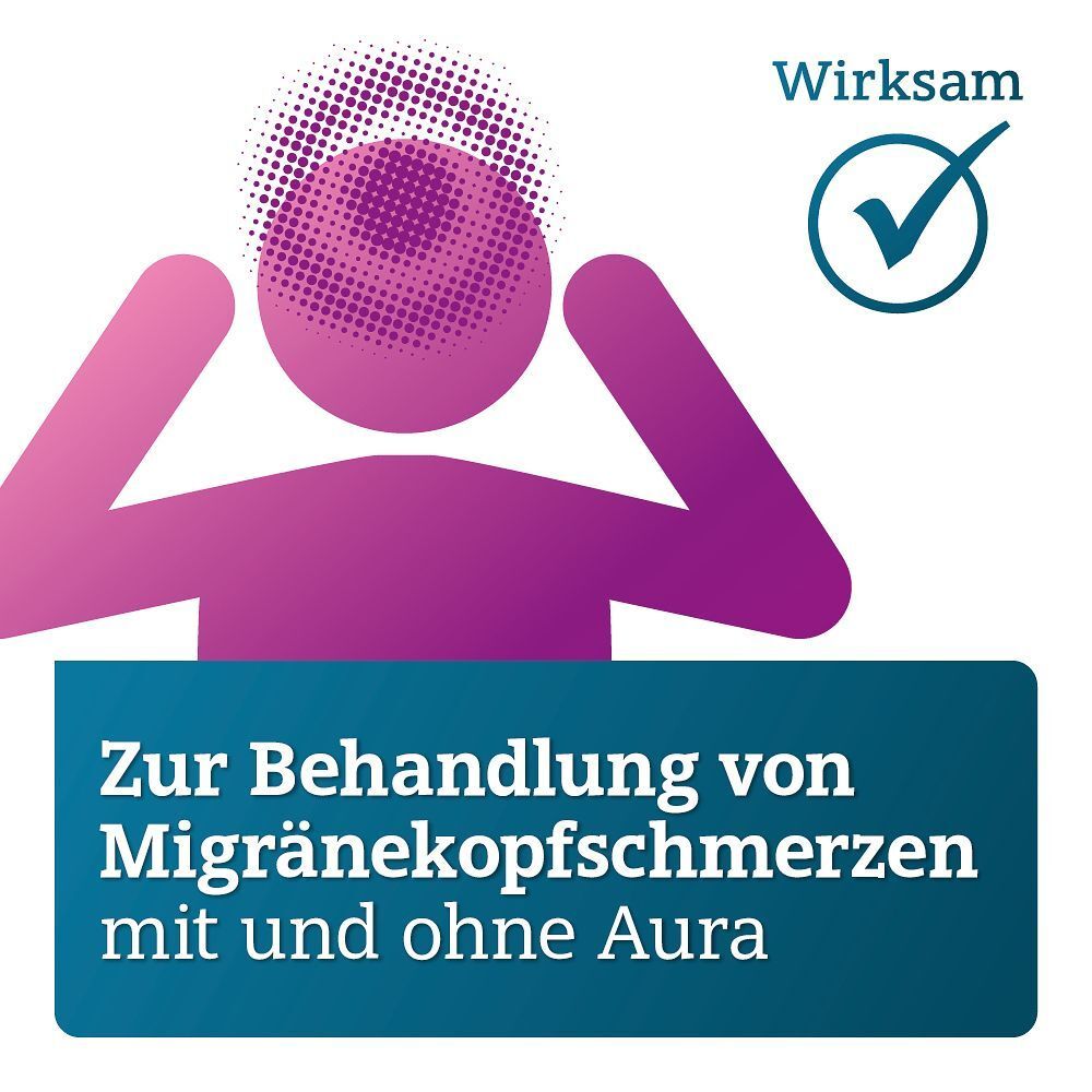 Symbol einer Person mit Kopfschmerzen, wirksam zur Behandlung von Migräne mit und ohne Aura.