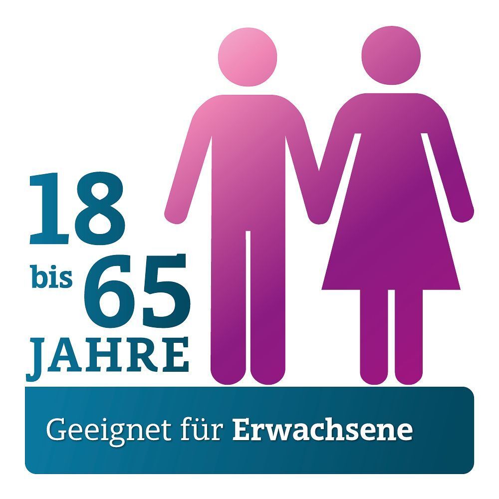 Symbole für Mann und Frau, Alter 18-65 Jahre. Geeignet für Erwachsene.