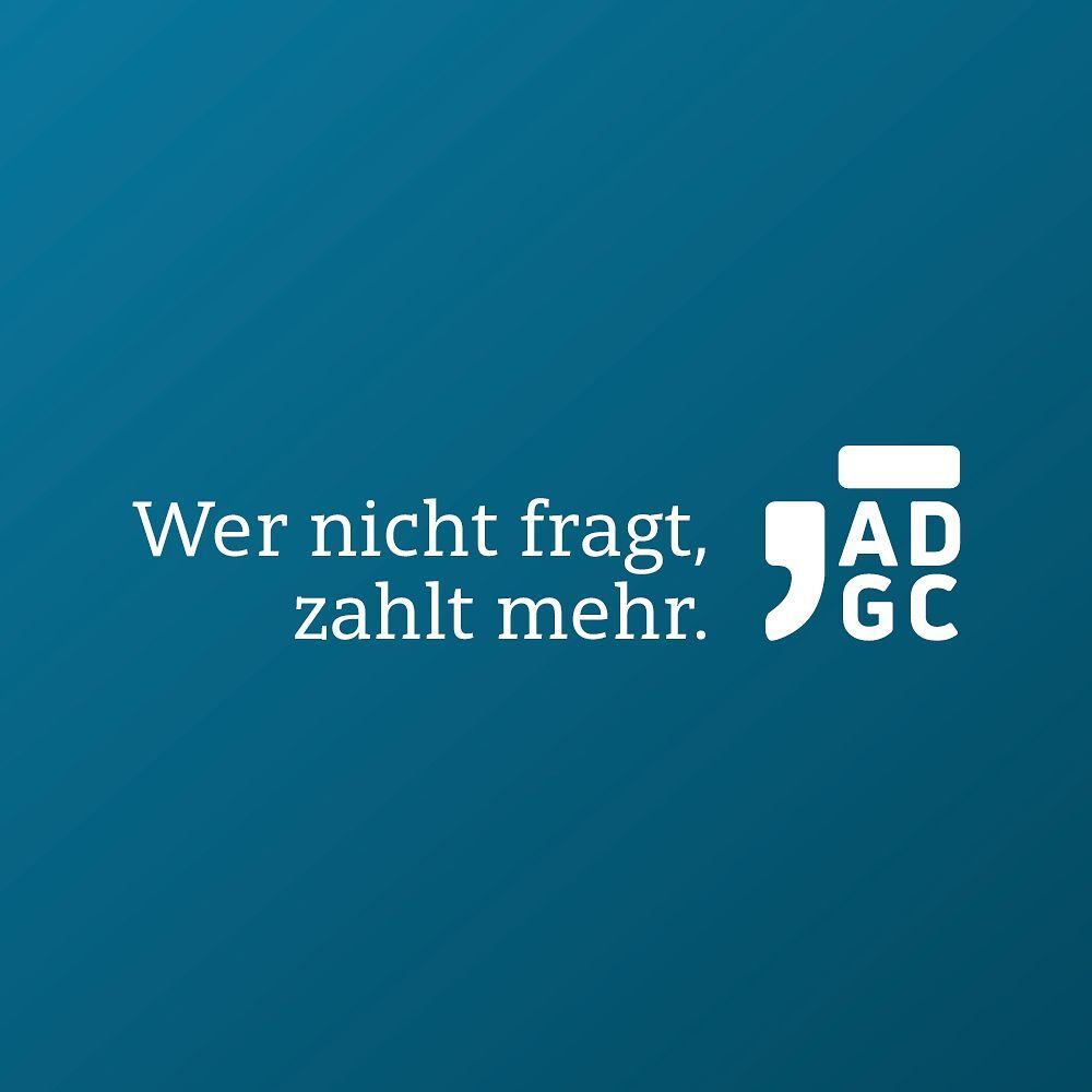 Zitat: Wer nicht fragt, zahlt mehr. Logo ADGC.