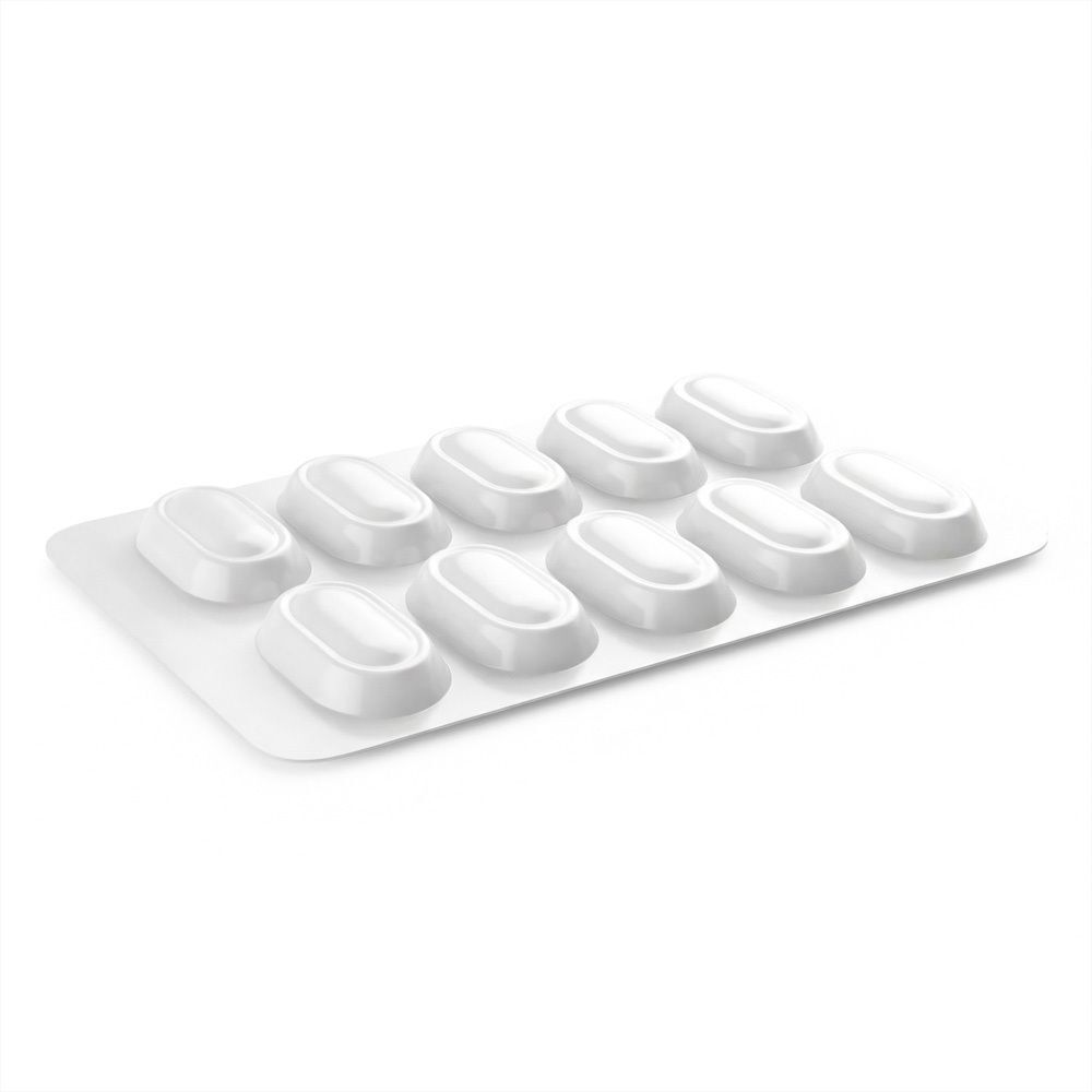 Eine Blisterpackung mit 10 weißen KadeZyklus Tabletten.