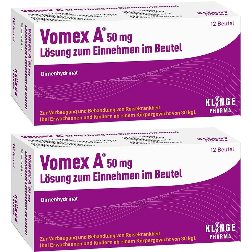 Vomex A 50 mg Lsg.z.Einnehmen im Beutel 2x 2x12 St Lösung zum Einnehmen