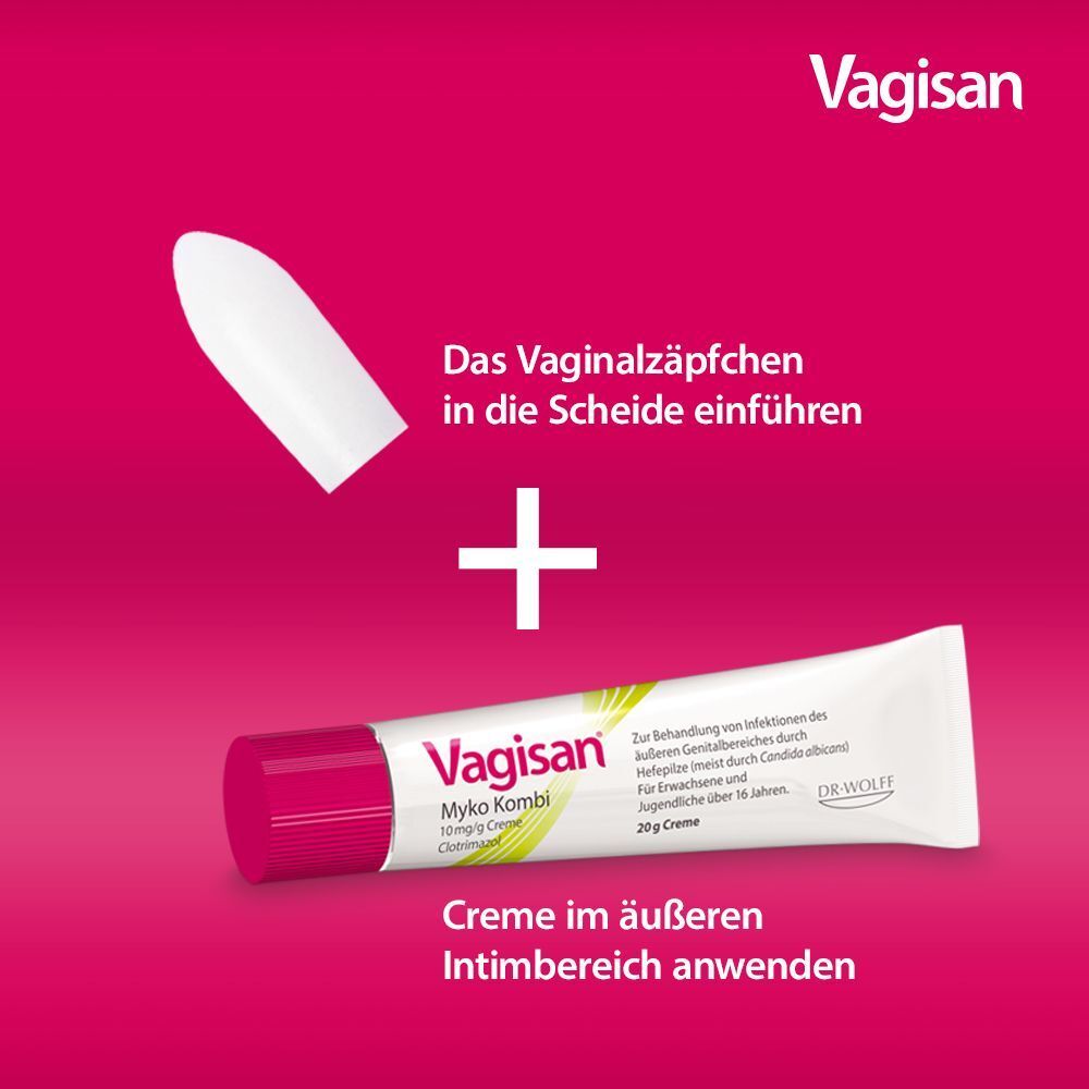 Vagisan Myko Kombi: Zäpfchen zur vaginalen Anwendung, Creme für äußere Anwendung.
