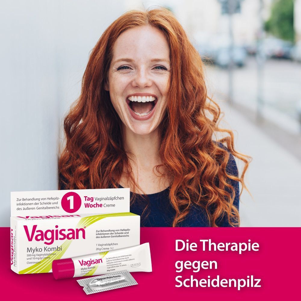 Frau mit Vagisan Myko Kombi: Die Therapie gegen Scheidenpilz.