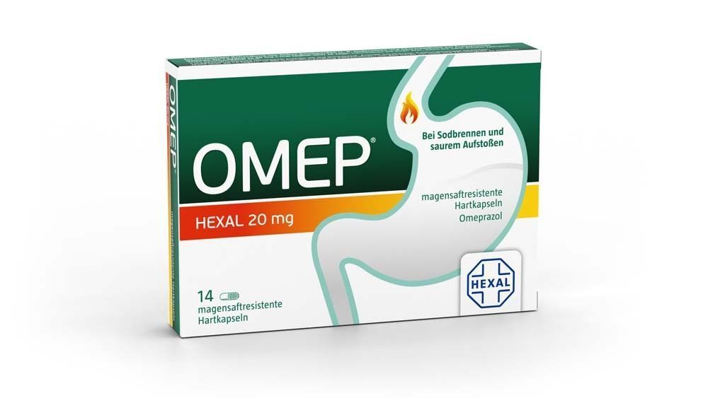 OMEP HEXAL 20 mg Packung mit 14 magensaftresistenten Hartkapseln.