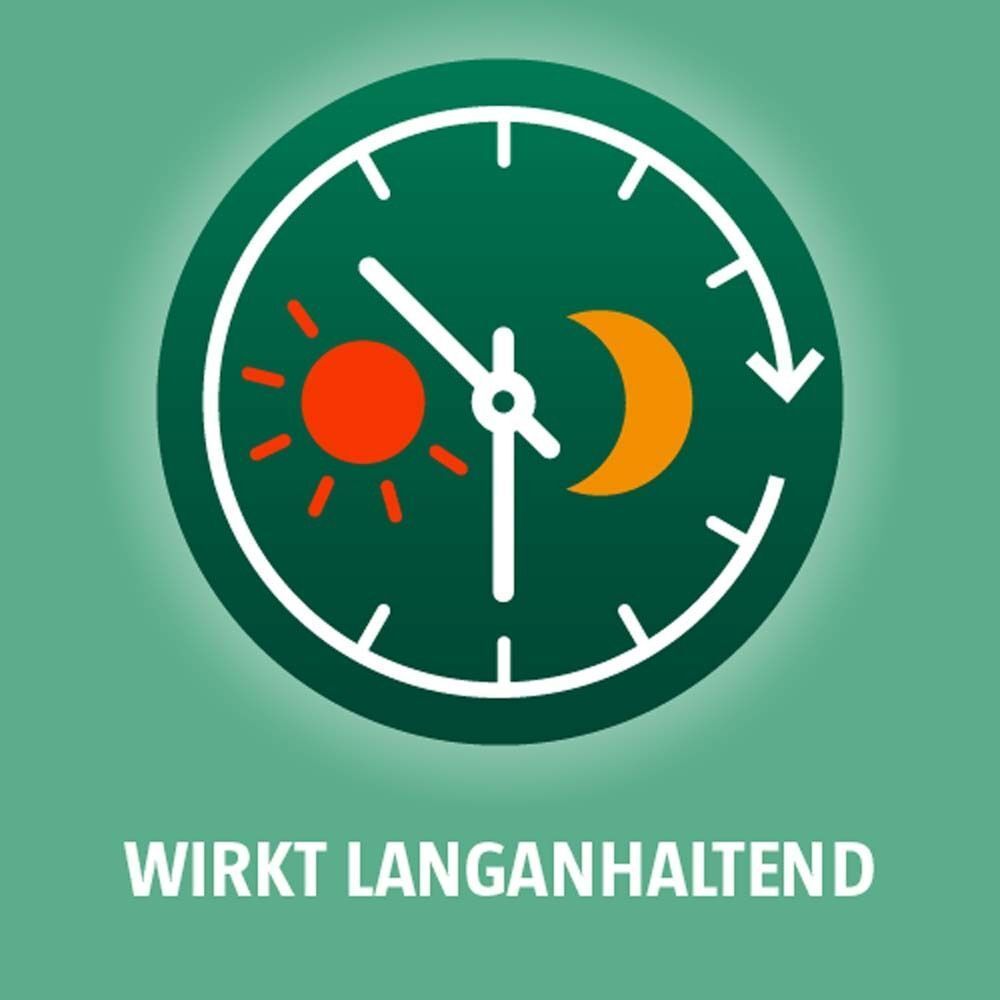 Symbol: Uhr mit Sonne und Mond, wirkt langanhaltend.