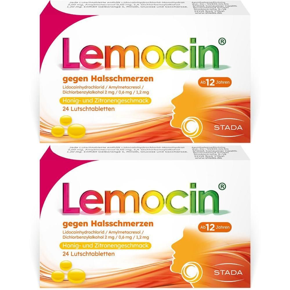 Lemocin gegen Halsschmerzen Honig-u.Zitroneng.Lut. 2x 2x24 St Lutschtabletten