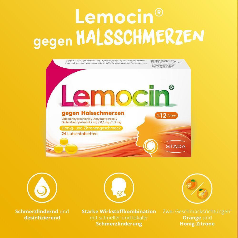 Lemocin gegen Halsschmerzen Honig-Zitrone