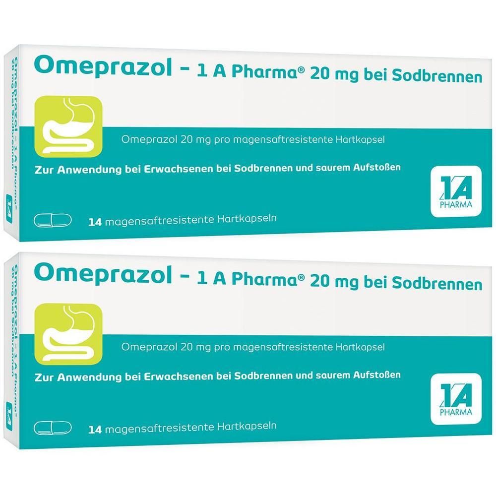 Omeprazol-1A Pharma 20 mg bei Sodbrennen HKM 2x 2x14 St Magensaftresistente Hartkapseln