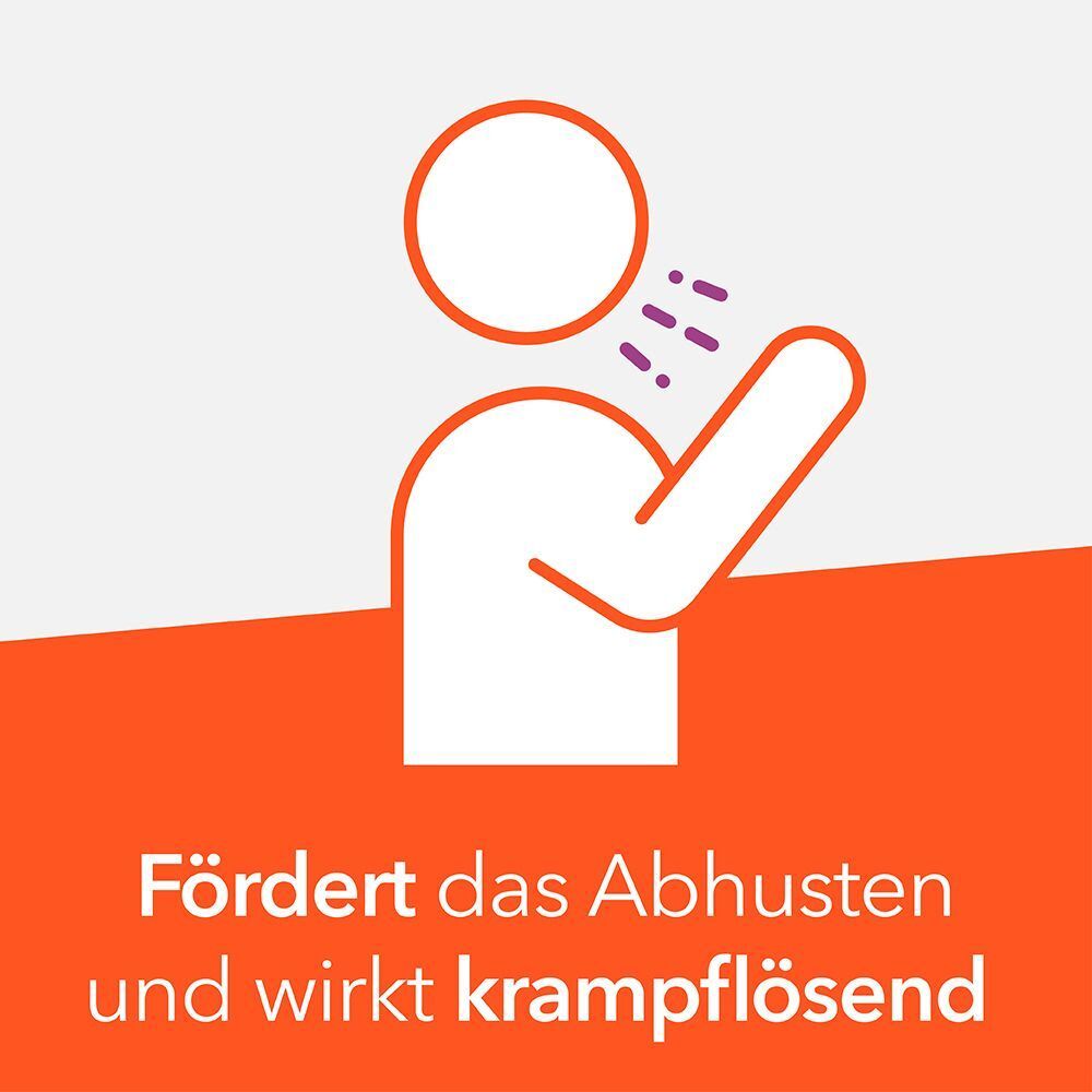Symbol: Person hustet. "Fördert das Abhusten und wirkt krampflösend".