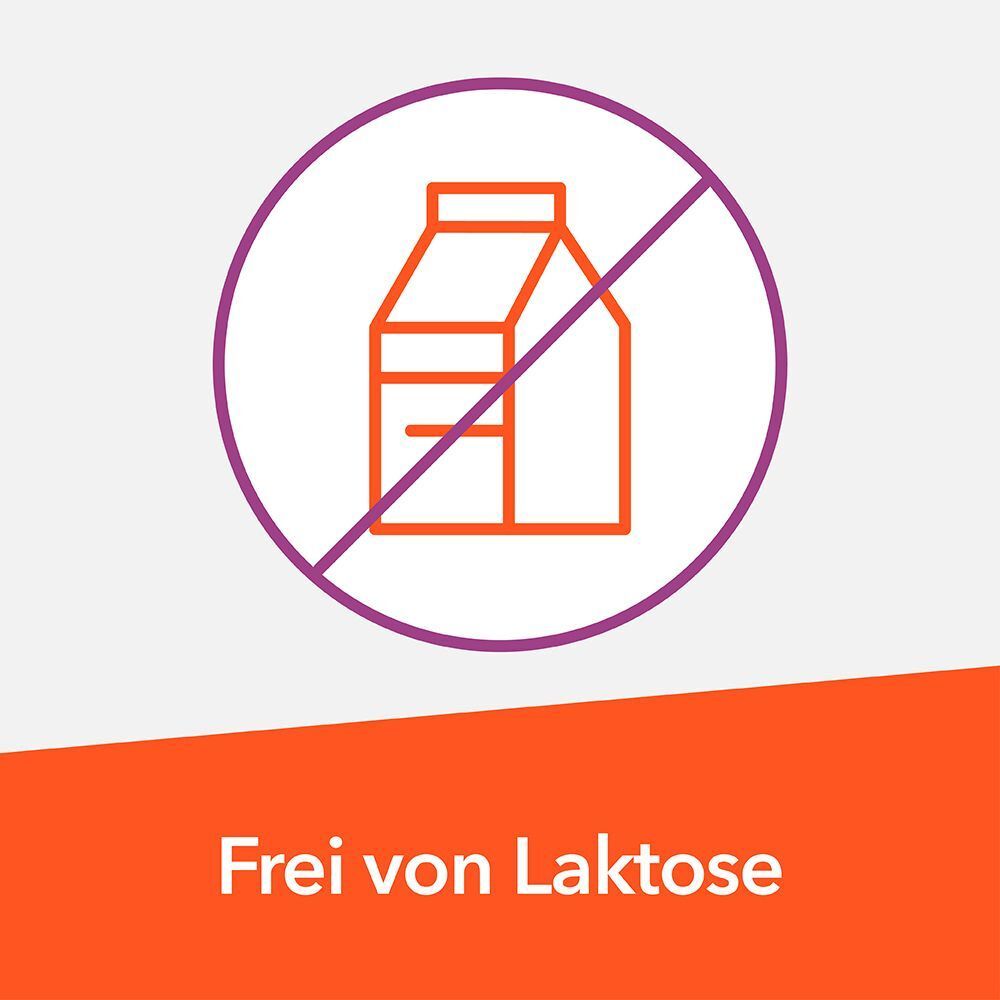 Symbol: Milchkarton durchgestrichen. "Frei von Laktose".