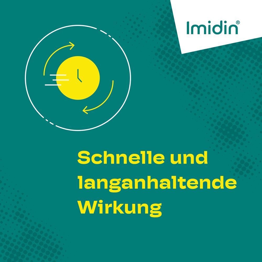 Grafik mit Uhr und Pfeilen, die schnelle und langanhaltende Wirkung symbolisieren. Imidin® N.