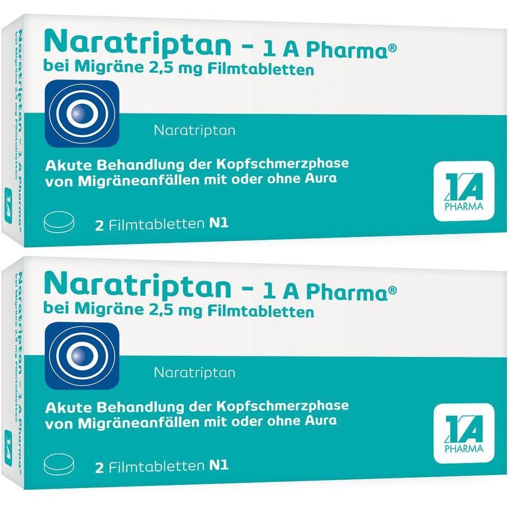 Naratriptan-1A Pharma bei Migräne 2,5 mg Filmtabl. 2x 2x2 St Filmtabletten