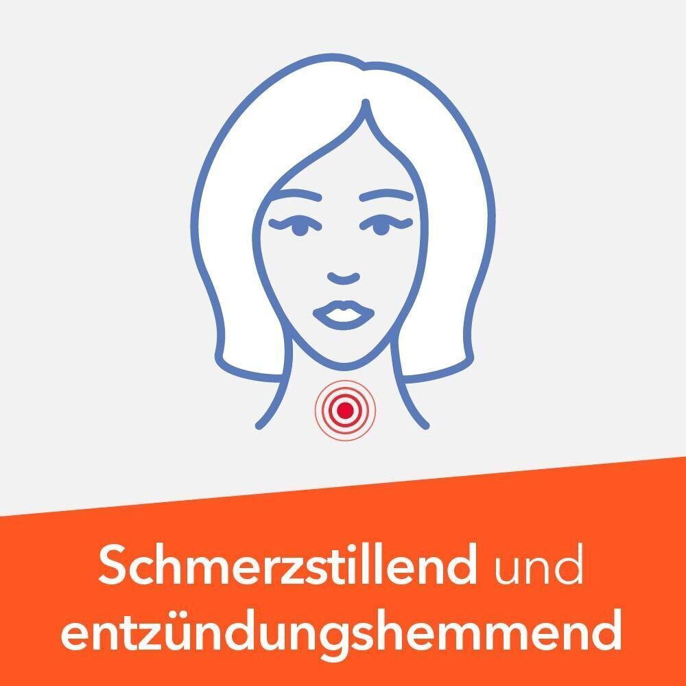 Illustration einer Frau mit Halsschmerzen, Schmerzpunkte am Hals.