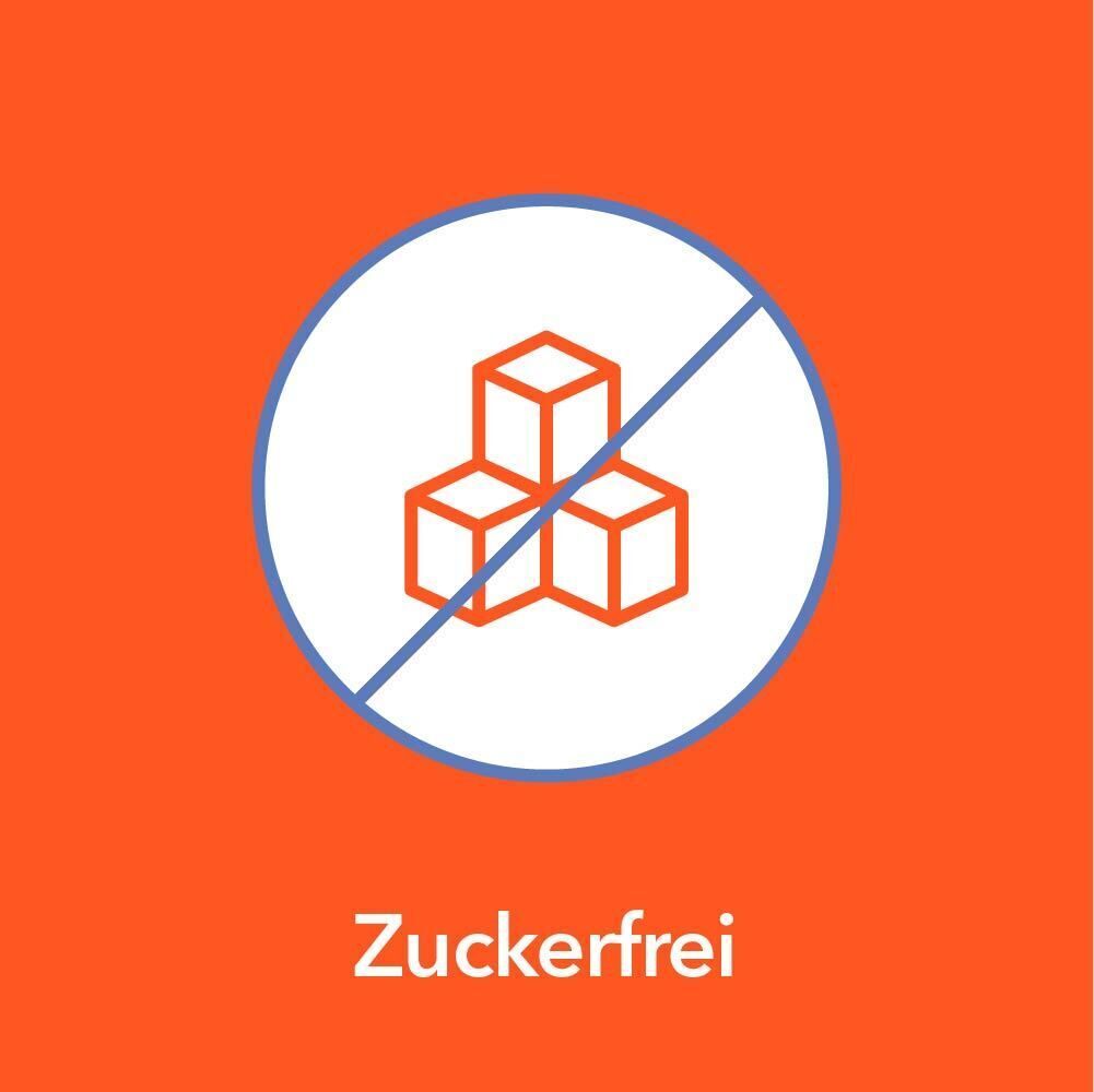 Symbol mit durchgestrichenen Zuckerwürfeln, zuckerfrei.