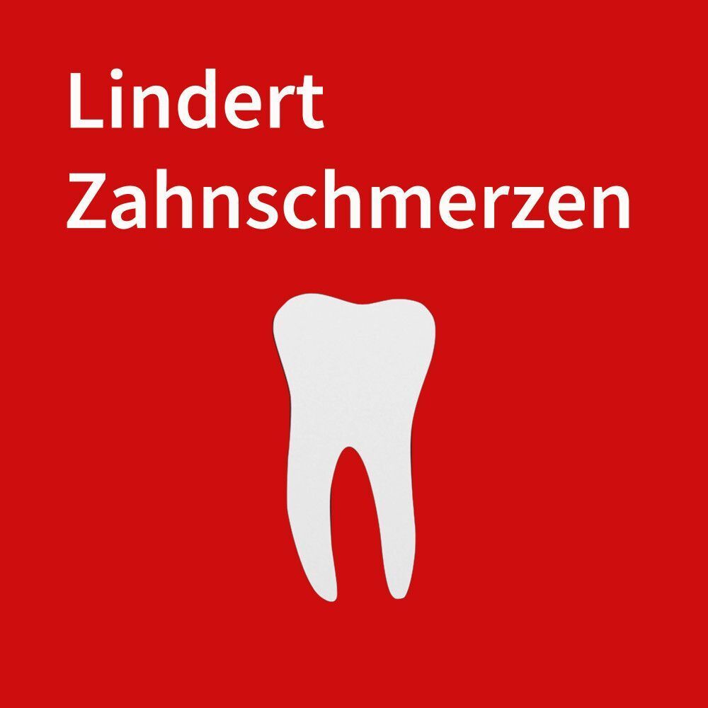 Zahn-Symbol und Text: Lindert Zahnschmerzen.