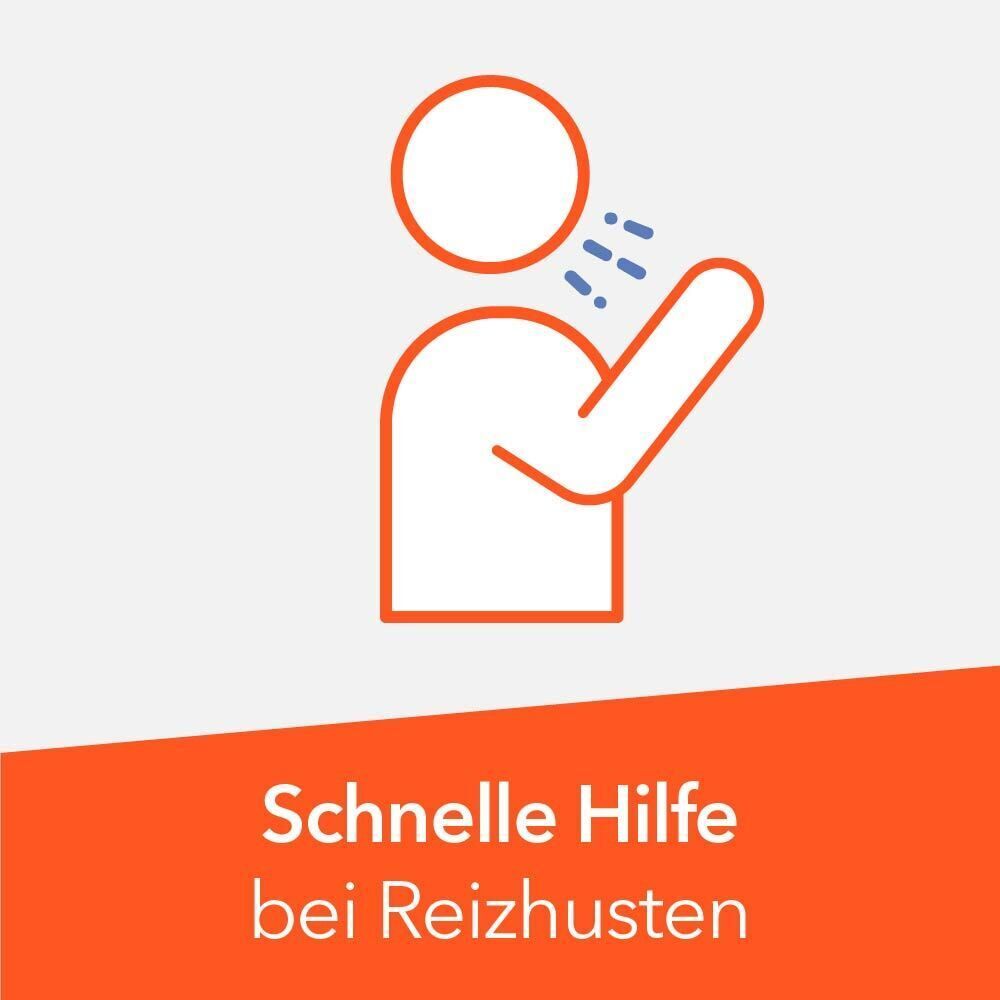 Symbol: Person mit Hustenspray. Schnelle Hilfe bei Reizhusten.