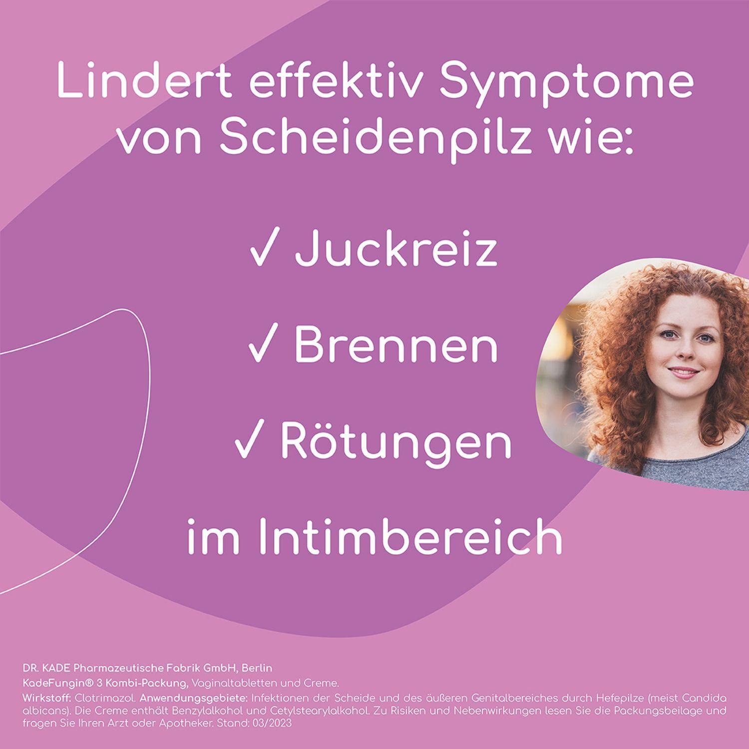 Lindert Juckreiz, Brennen, Rötungen im Intimbereich. Frau mit Locken.