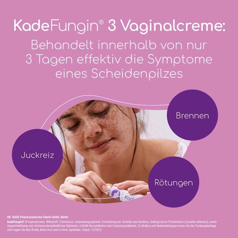 KadeFungin 3 Vaginalcreme behandelt Juckreiz, Brennen und Rötungen bei Scheidenpilz.