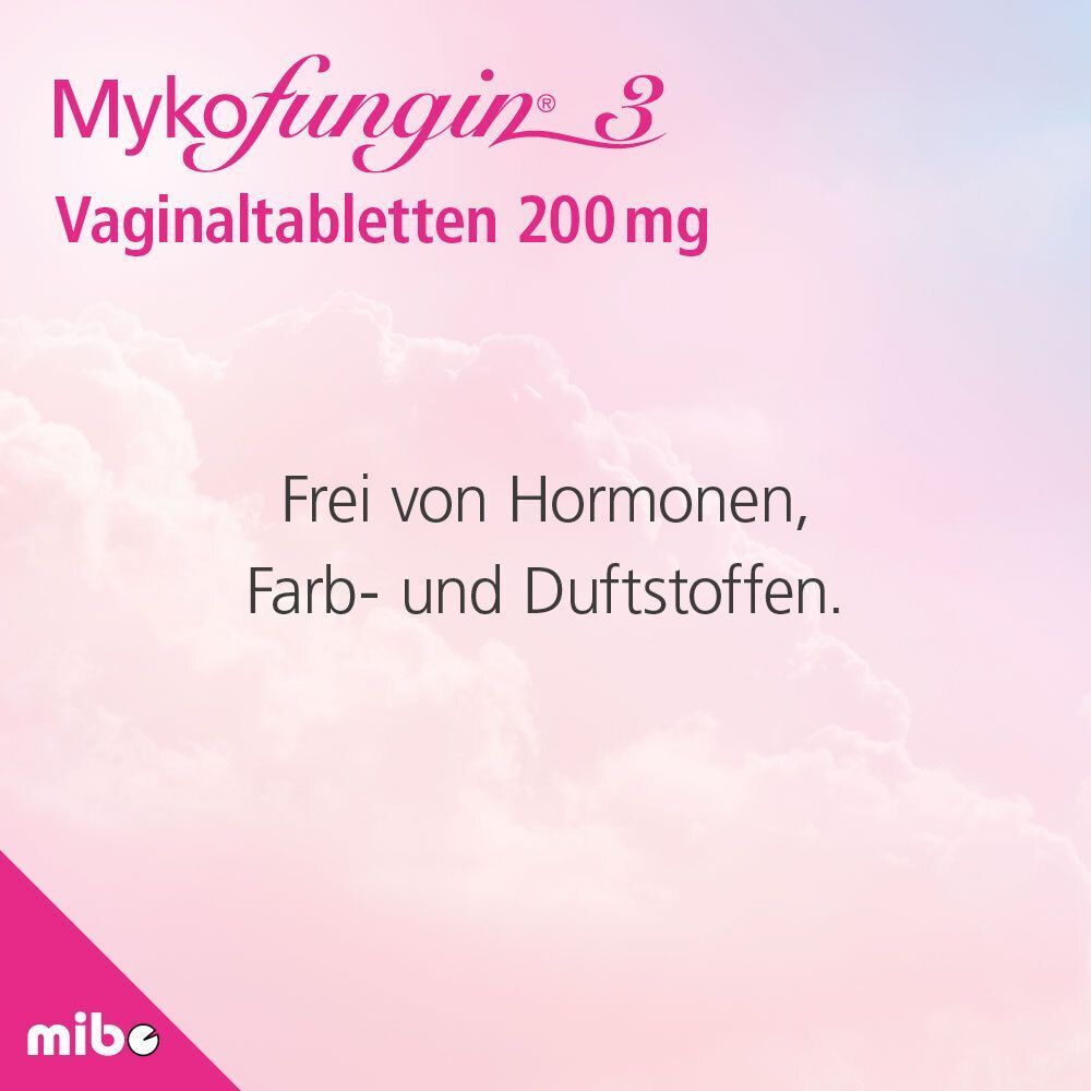 Mykofungin® 3 Vaginaltabletten 200 mg, "Frei von Hormonen, Farb- und Duftstoffen."
