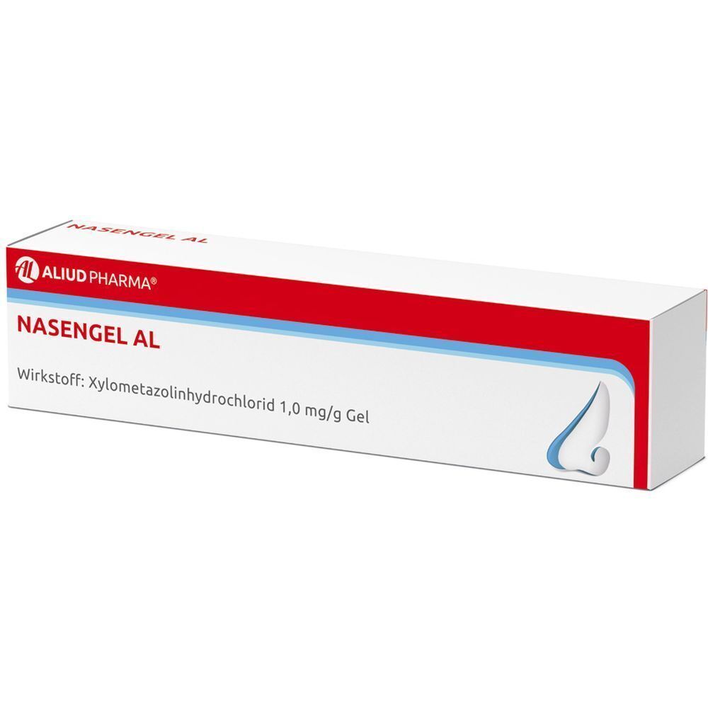 Schachtel von Nasengel AL mit Xylometazolinhydrochlorid 1,0 mg/g Gel.