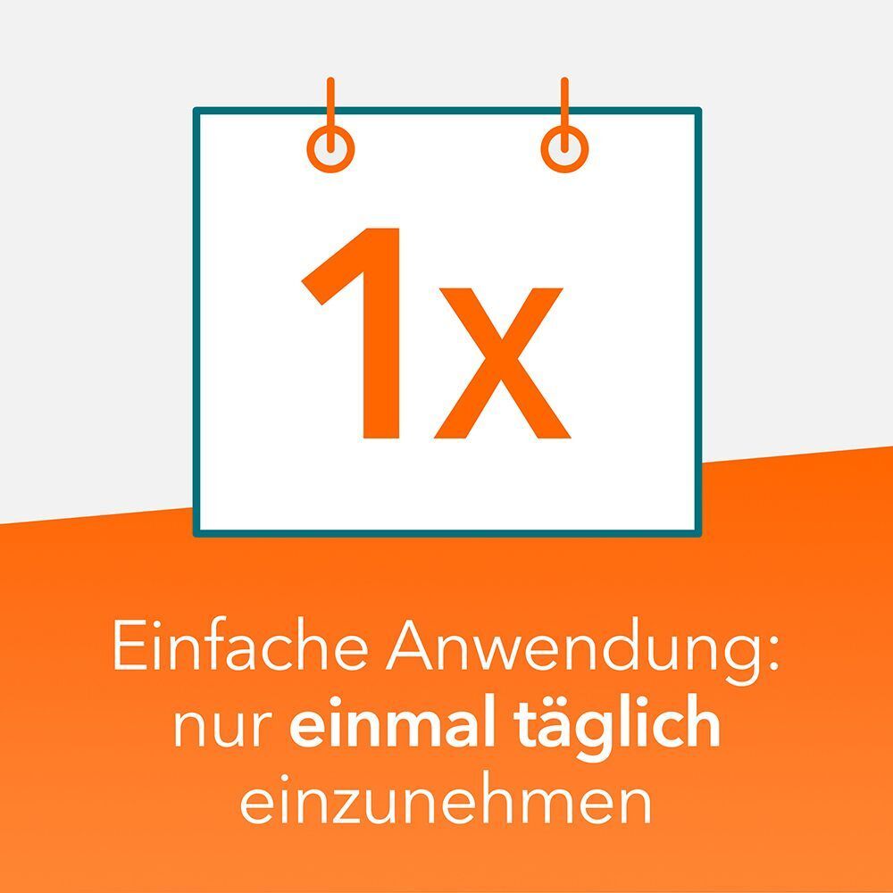 Kalendersymbol mit '1x' und Text 'Einfache Anwendung: nur einmal täglich einzunehmen'.