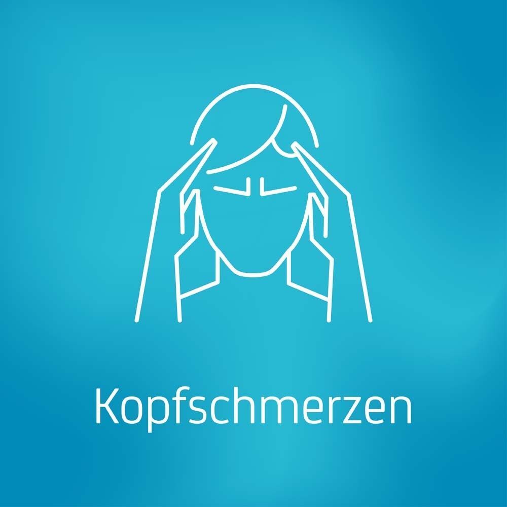 Stilisierte Darstellung von Kopfschmerzen mit Händen an den Schläfen.